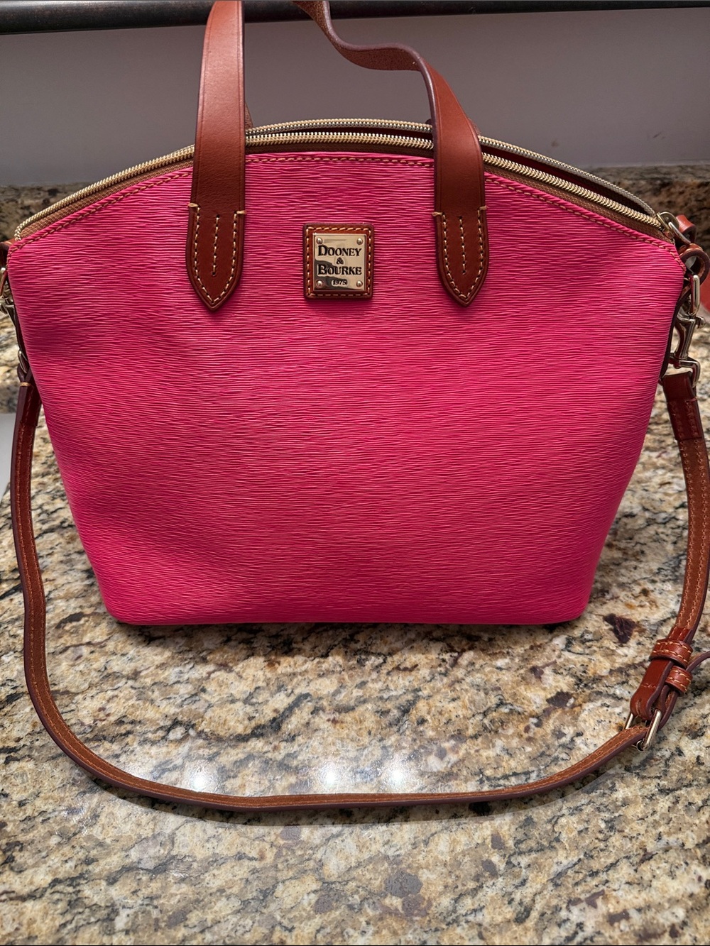 Dooney & Bourke Pink Santino Leather Satchel with Brown Trim